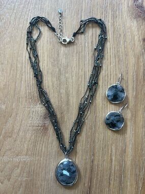 Silpada Stormy Night Necklace & Earrings Set Chalcedony Sterling Silver .925